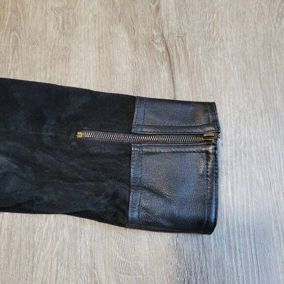 TRIA Women's Black Leather Jacket Zip Suede And Leather Size Medium Lined EUC - Picture 9 of 14